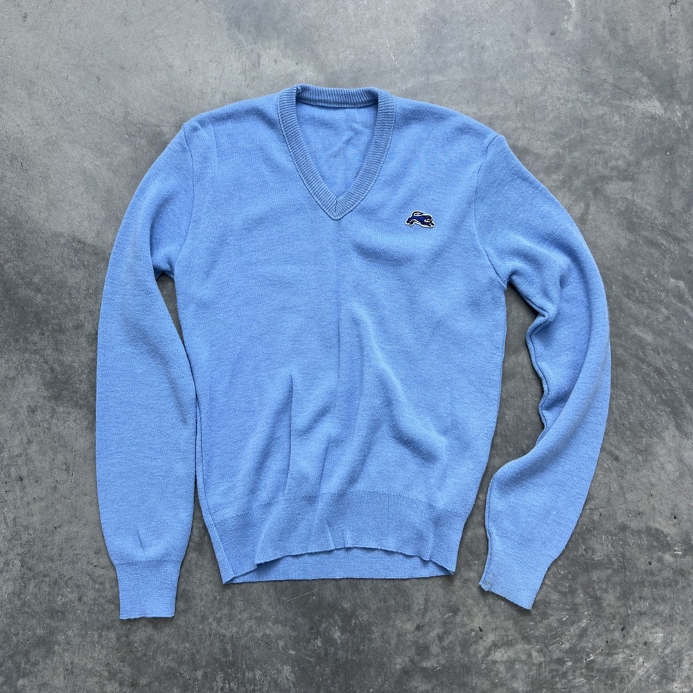 VTG GARAN MENS SWEATER BLUE V-NECK SIZE LARGE PREPPY WOOL ACRYLIC BLEND Sku310